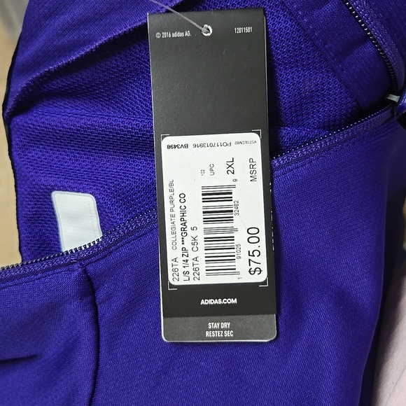 ADIDAS Men's Collegiate Purple/BL QUARTER Zip 2XL NWT 💜💙💜💙 - Picture 8 of 9